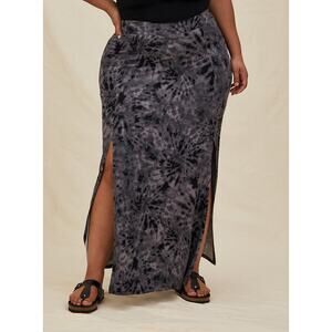 NWT Black Tie-Dye Jersey Side Slit Maxi Stretch Skirt Plus Size: 2X (18/20)